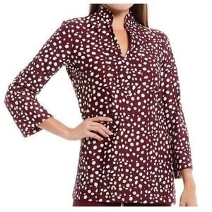 Jude Connally Chris Painted Spot Merlot 3/4 Sleeve V Neck Tunic Top